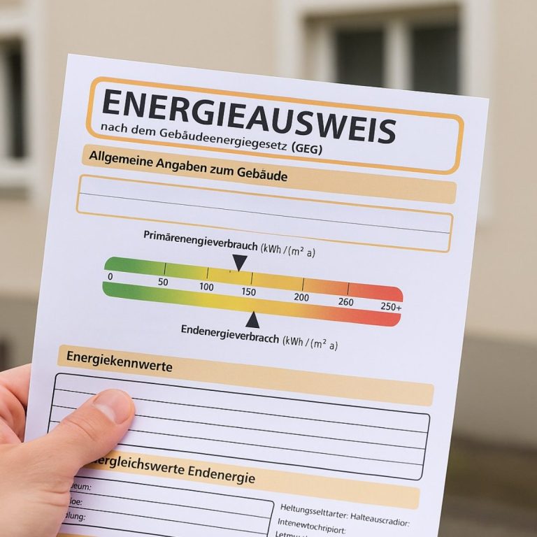 Energieausweis Energiausweis mit farbigen Skalen für Wohngebäude und Energieeffizienz.